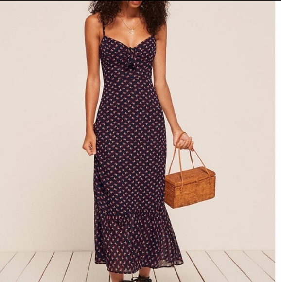 Reformation Navy and Red Floral Midi Dress - Picture 3 of 9